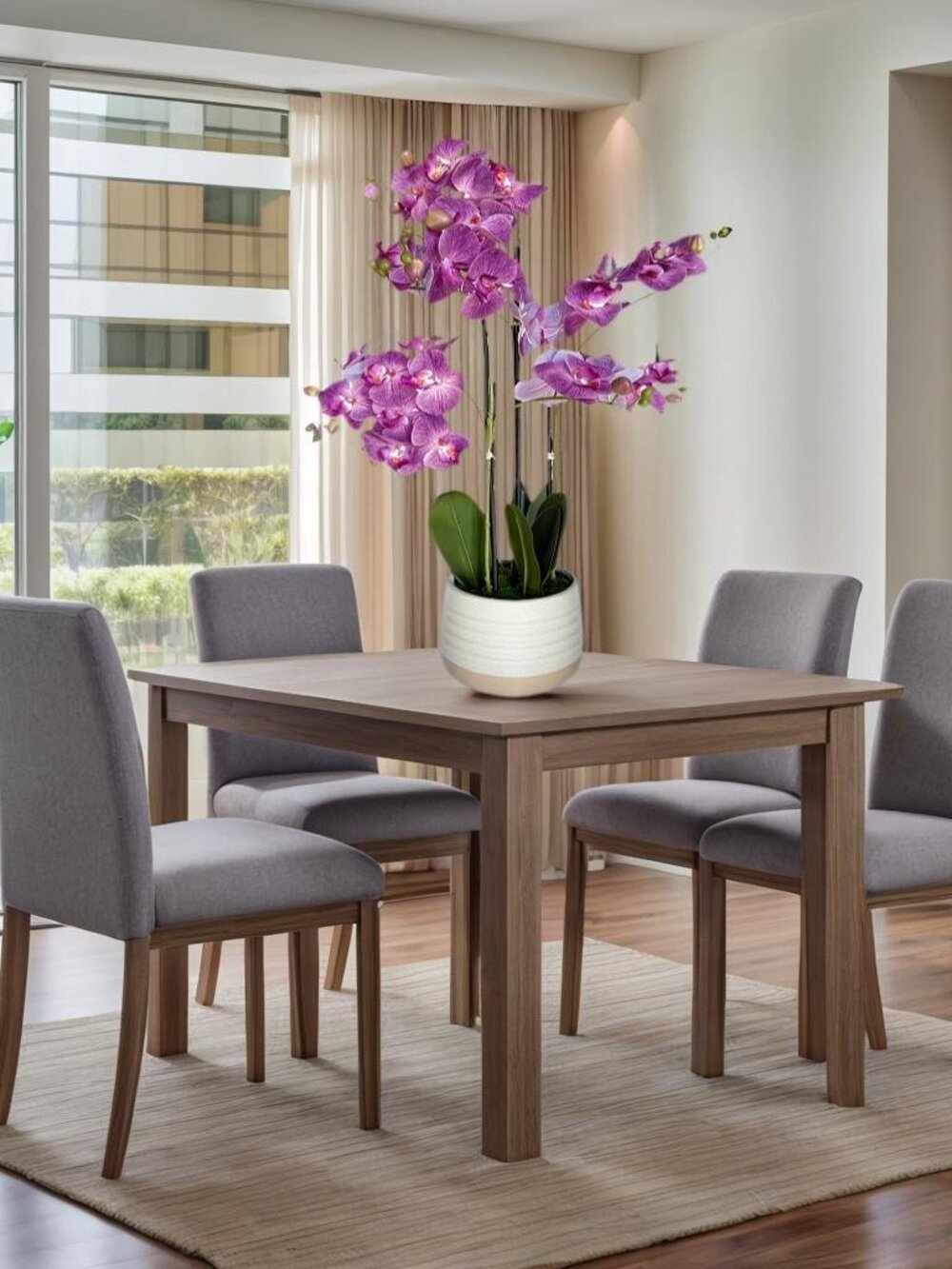 28" 4 Branches Fake Orchid Plant with Ceramic Planter Maintenance-Free Potted Fl - Picture 2 of 5
